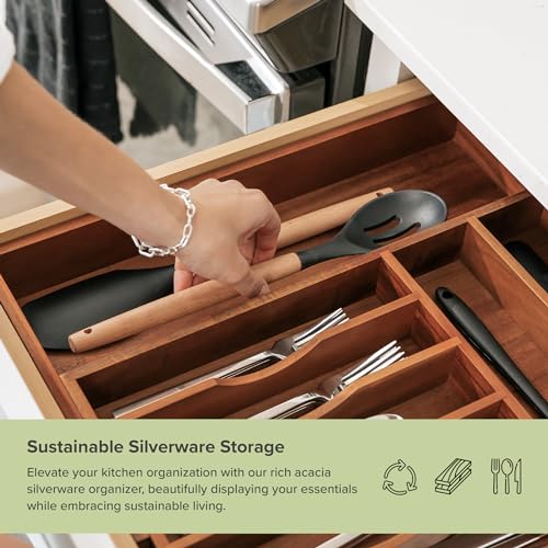 Silverware & Utensil Drawer Organizer (Natural Acacia / From 10.5" to 19" Wide)