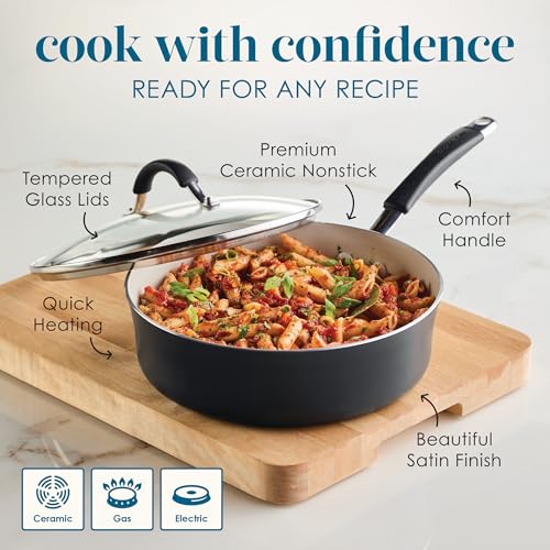 Cucina Ceramic Nonstick Saute Pan with Lid (Saute Pan (10") / Peppercorn)