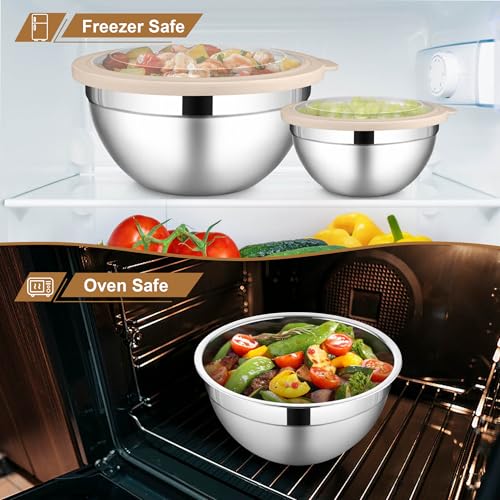 6 PCS Stainless Steel Mixing Bowls with Visible Lids for Cooking (12 Count)