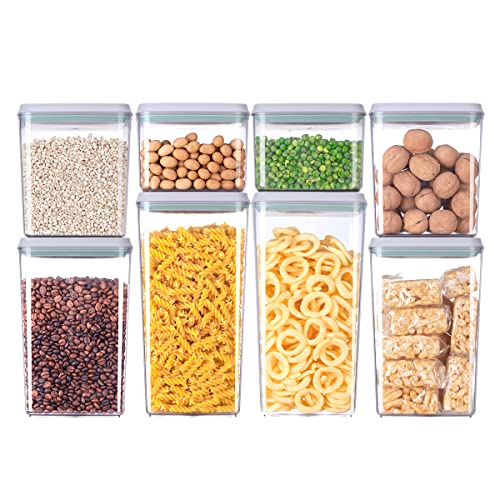 8 Piece Set of Pop Airtight Food Storage Containers with Lids Stackable Containers for Kitchen Pantry Organization Ideal for Cereal Snacks Flour Sugar Coffee and Spaghetti (8 Pcs Set)