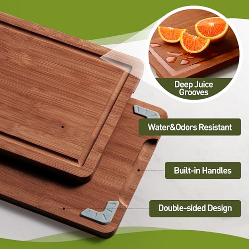 Extra Large Bamboo Cutting Board with Non Slip Feet and Over Sink Butcher Block Chopping Board Nice Solid Thick Wooden Juice Groove Big Xl XXl xlarge Best Hardwood Kitchen Counter Organic (19.5"L x 14"W / Brown)