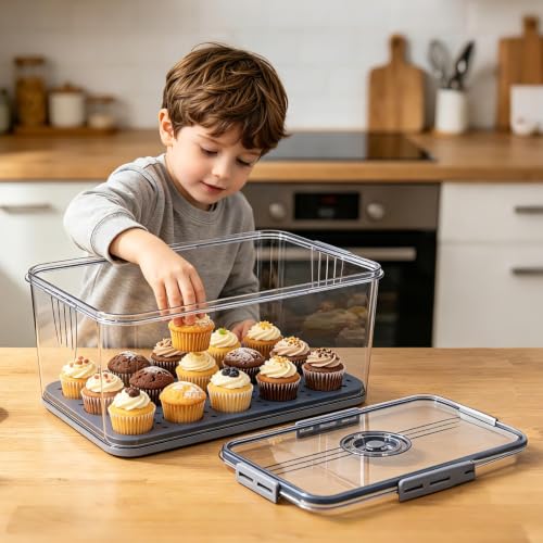 Bread Box Bread Boxes for Kitchen Counter Airtight (Grey-Small)