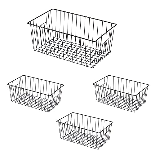 16inch Freezer Wire Storage Organizer Baskets (Black)