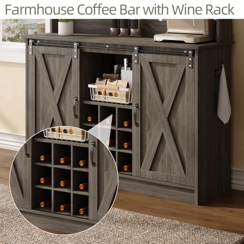 47" Coffee Bar Cabinet with Storage Hutch & Wine Rack (47Inch / Grey)