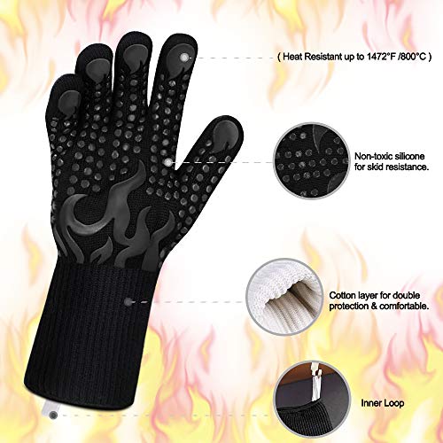 BBQ Gloves 1472F Heat Resistant Silicone Non (short / Black)