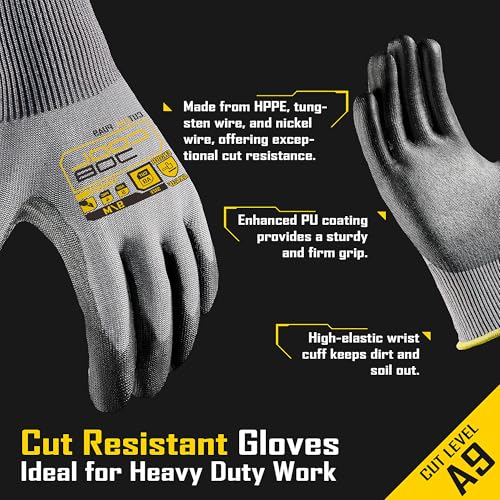 A9 120 Pairs PU Cut Resistant Work Gloves with Grip (Xlarge (Pack of 120))