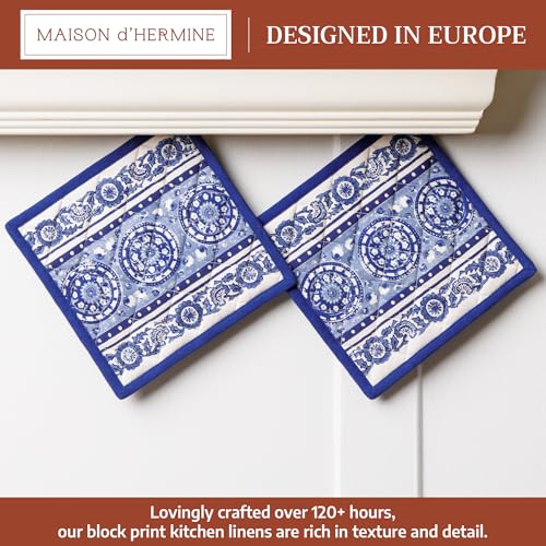 Pot Holders 100% Cotton Potholders (014 - Melodie Bleue / 8" x 8" (Pot Holder Pack of 2))