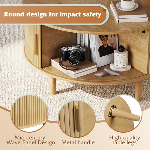 31.5" Round Coffee Table with Storage (Round_oak / 31.5" Round)