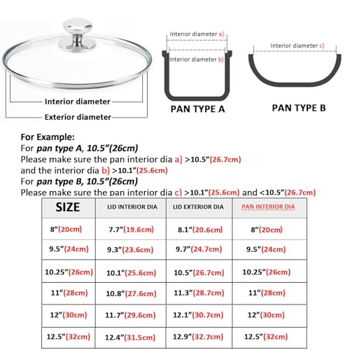 Glass Lid for 11 Inch Stainless Steel Cast Iron Skillets Frying Pans (11" / Stainless Steel Rim & Handle)