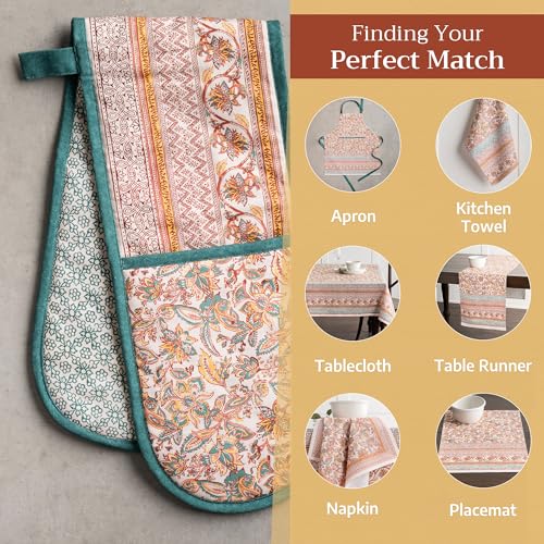 Double Oven Mitts 100% Cotton Double Oven Glove (047 - Nila / 7" x 35" (Double Oven Mitt))