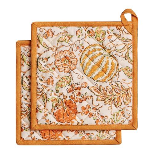 Pot Holders 100% Cotton Potholders (127 - Pumpkin Spice / 8" x 8" (Pot Holder Pack of 2))