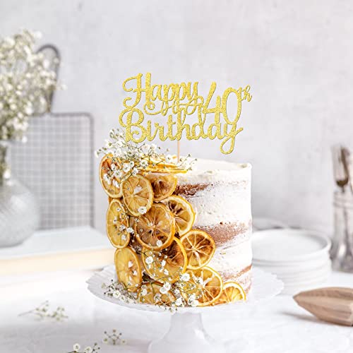 1 PCS Happy 40th Birthday Cake Topper Gold Glitter Cheers to 40 Years Birthday Cake Pick 40 Fabulous Cake Decoration for Happy 40th Birthday Anniversary Party Decorations Supplies (Gold / 40th)