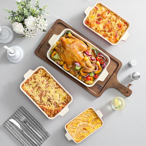Ceramic Casserole Baking Dishes Set of 4 (Red / Set of 4-rectangular)