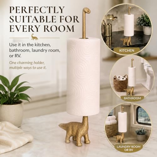 Gold Dino Paper Towel Holder & Metal Toilet Paper Holder Stand (Gold Dino)