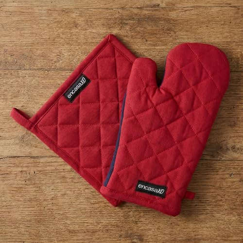 Oven Mitts and Pot Holders Set (Oven Glove + Pot Holder / Red)