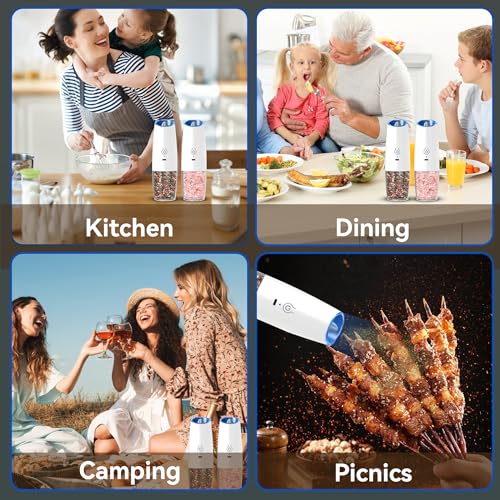 Rechargeable Electric Salt And Pepper Grinder Set (White-Set)