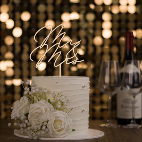 Mr & Mrs Wedding Cake Topper in Wood (Oak Finish D1)