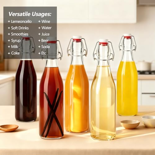 8pack 16oz Swing Top Glass Bottles with Airtight Lids for Vanilla (16 oz 8 pack)