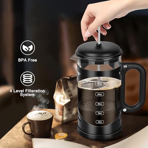 34 Ounce French Press Coffee Maker Black Stainless Steel Coffee Press (Black-R / 34 oz)