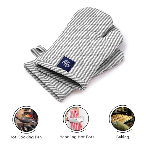 Oven Mitts Heat Resistant Kitchen Gloves (Oven Gloves / Ticking Black)