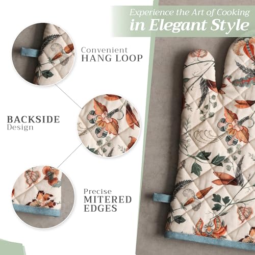 100% Cotton Oven Mitt & Pot Holder Set (060 - Dalida / 7.5" x 13" & 8" x 8" (Oven Mitt & Pot Holder))