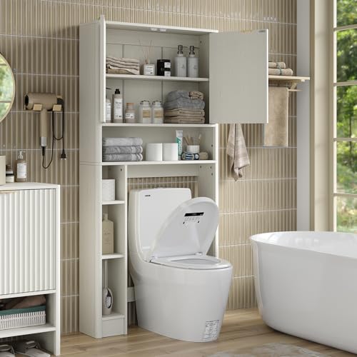 Fluted Over The Toilet Storage Cabinet 31''W Modern Above Toilet Storage Cabinet with Fluted Doors & Adjustable Shelf for Bathroom (White / Fluted Doors Over Toilet Cabinet)
