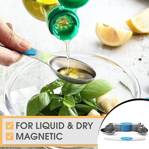 Stainless Steel 8 Magnetic Measuring Spoons for Kitchen (Teal / 1-Pack)