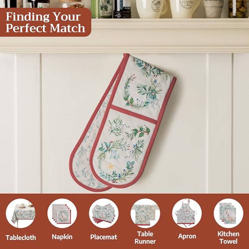 Double Oven Mitts 100% Cotton Double Oven Glove (100 - Holly Time / 7" x 35" (Double Oven Mitt))
