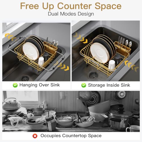 Gold Dish Drying Rack in Sink with Utensil Holder (Gold / For 10"-12"w Sink)