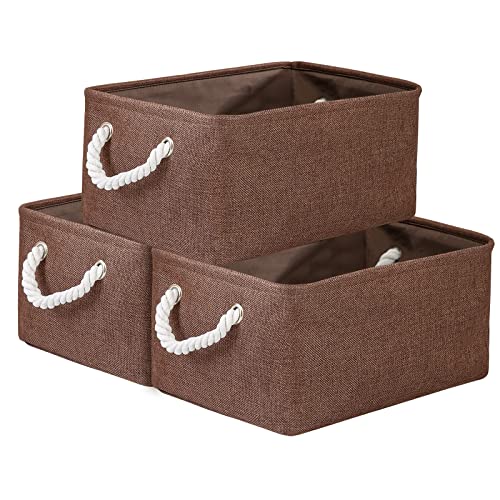 WarmHome Fabric Storage Bin Shelf Basket for Home (Brown / 3PCS/Medium -13.8Lx9.8Wx6.7H)