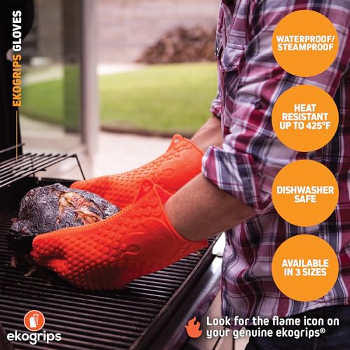 Ekogrips Premium Heat Resistant BBQ Grilling Gloves for Indoor and Outdoor Cooking (Large-X-Large / Orange)