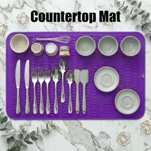 Silicone Dish Drying Mat for Multiple Usage (Purple / 36"L x 18"W)