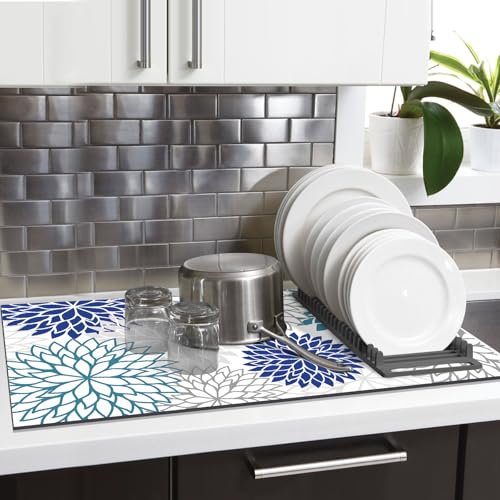 2Pcs Dish Drying Mat & Sink Splash Guard (Blue / 17" X 32" + 24" X 5.5")