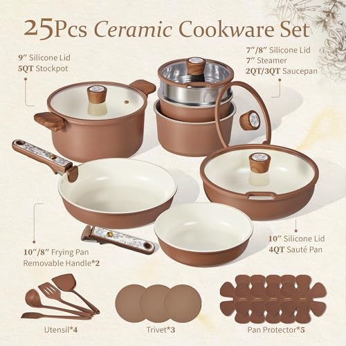 25pcs Ceramic Cookware Sets (Chocolate / 25 Piece)