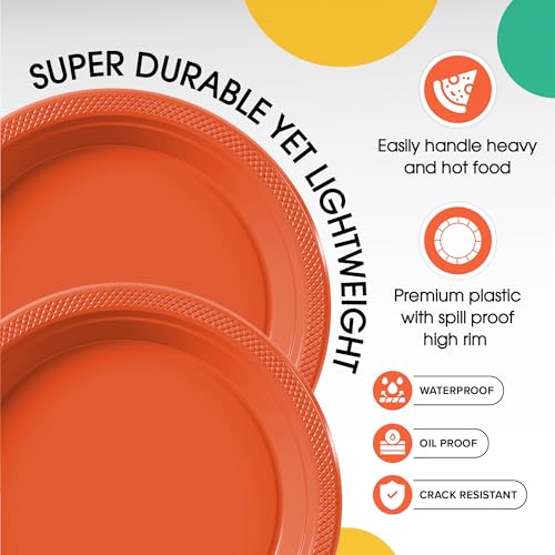 Exquisite Party Solids Sturdy Orange Plastic Plates 7" Cake Plates 100 Pcs (7 inch / Orange)