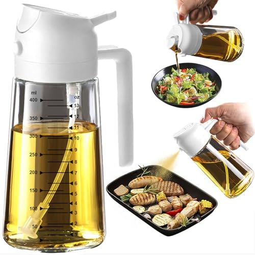 16oz 470ml Glass Olive Oil Sprayer for Cooking (White)