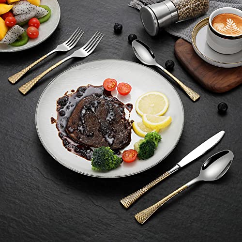 Hammered Silver Gold Silverware Set (Silver Gold / 30 Pieces Set)