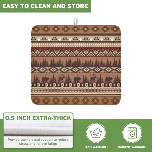 Rustic Bear Deer Dish Drying Mat Boho Ethnic Drainer Rack Pad 16x18 Inch Microfiber Absorbent Dish Sink Mat for Counter Kitchen Tableware (Rustic Bear Deer / 16x18 inch)