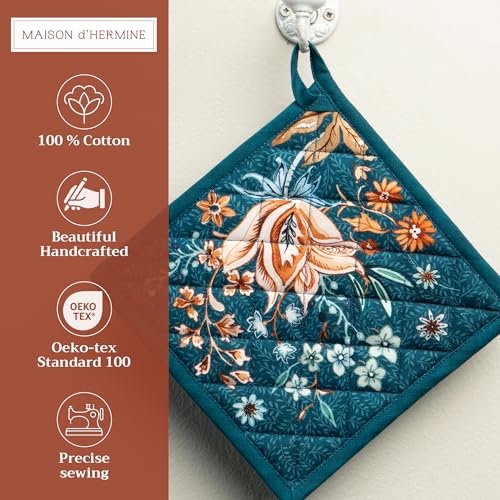 Pot Holders 100% Cotton Potholders (048 - Luxury Loft - Dark Teal / 8" x 8" (Pot Holder Pack of 2))