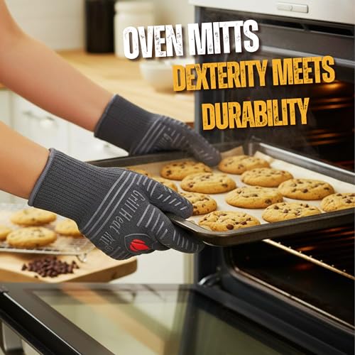 Grill Gloves Heat Proof for Men Grilling BBQ Heat Resistant Gloves (Gray / Short Cuff - Medium Palm)