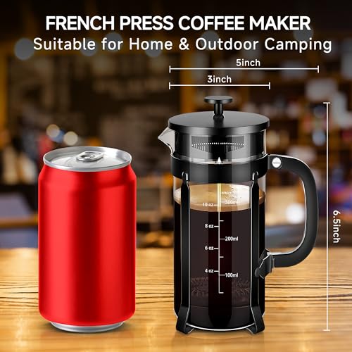 French Press Coffee Maker 304 Stainless Steel Coffee Press (Black / 12 oz)