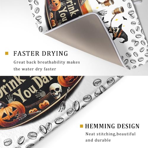 Skull Dead Coffee Dish Drying Pad 18 X 24 in for Halloween Decor (Dead Coffee White / 24" x 18")