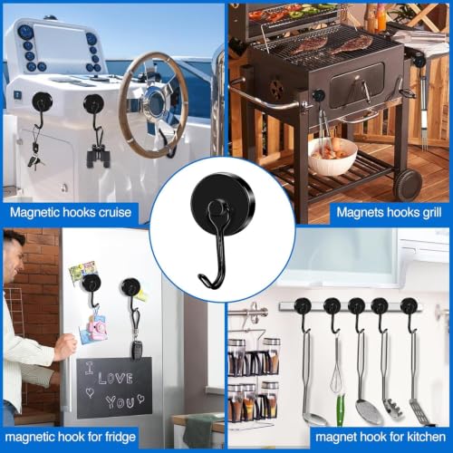 Magnetic Hooks Magnet Hook for Cruise Cabins Fridge 120LBS 8 Pack (Black / 1.26in)