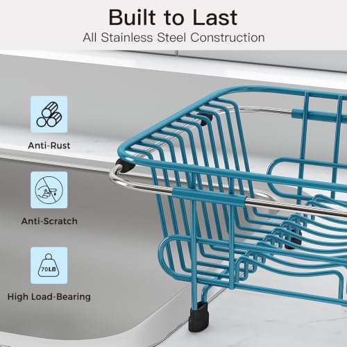 Blue Dish Drying Rack in Sink with Utensil Holder (Blue / For 10"-12"w Sink)