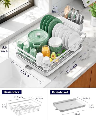 Dish Drying Rack for Kitchen Counter (Silver / 12''W x 15.5''L - 1 Tier)