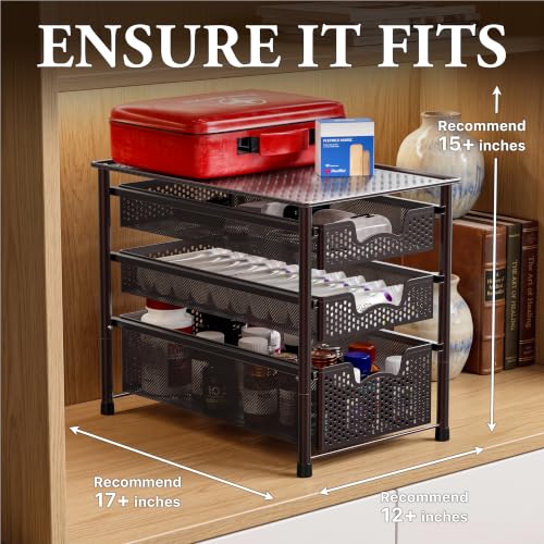 Stackable 3 Tier Sliding Basket Organizer Drawer (3-Tier / Bronze)
