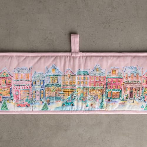 Double Oven Mitts 100% Cotton Double Oven Glove (124 - Christmas Market - Pink / 7" x 35" (Double Oven Mitt))