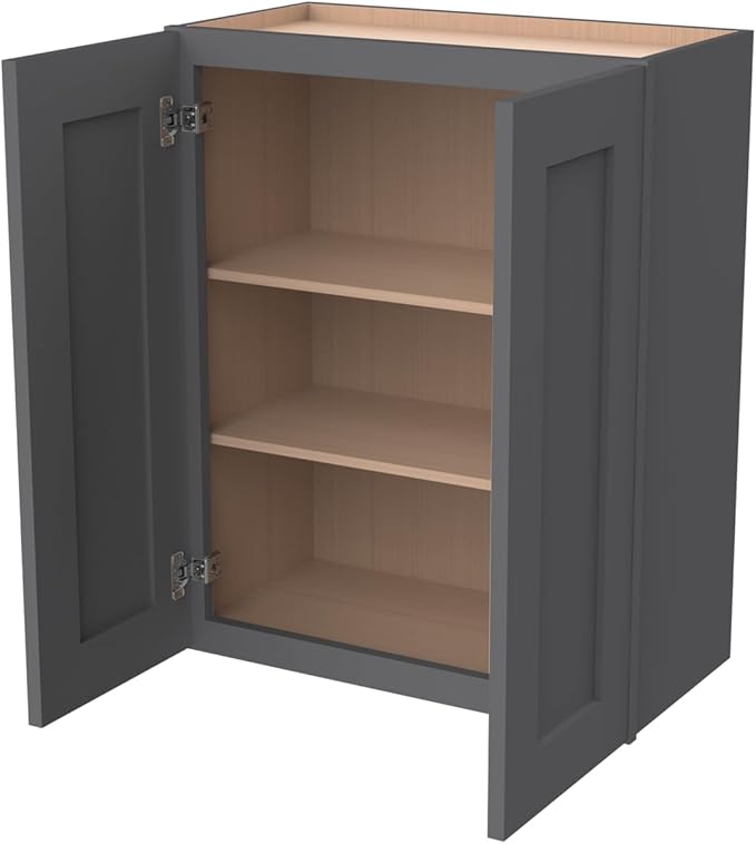 Wall-Mounted Cabinet – Solid Wood Shaker Style Medicine Cabinet with Adjustable Shelves & Soft-Close Doors for Bathroom, Kitchen, and Office Storage (Pebble Gray, 30" W x 12" D x 30" H)