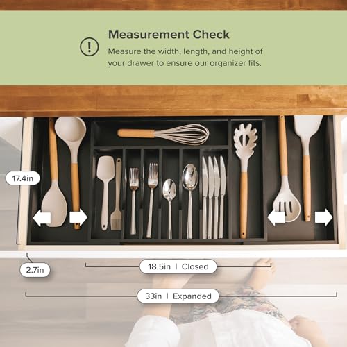Silverware & Utensil Drawer Organizer (Black Bamboo / From 18" to 33" Wide)