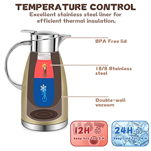 61oz Coffee Carafe Airpot Insulated Coffee Urn Stainless Steel Vacuum Thermal Pot Flask Dispenser for Coffee (Gold)